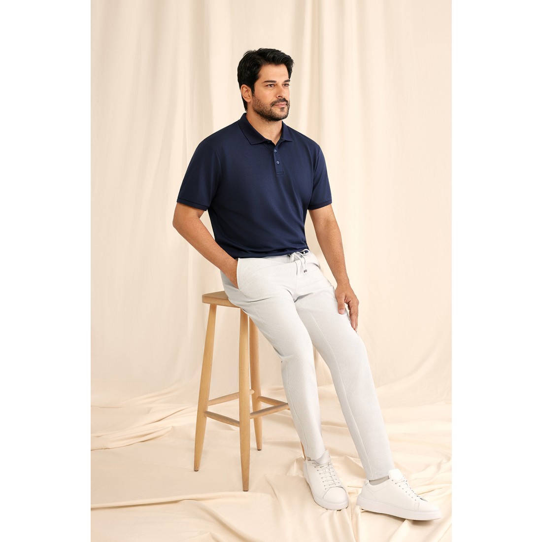 Altınyıldız Classics Erkek Çekmeyen Pamuklu Kumaş Slim Fit Dar Kesim Lacivert Kıvrılmaz Polo Yaka Tişört