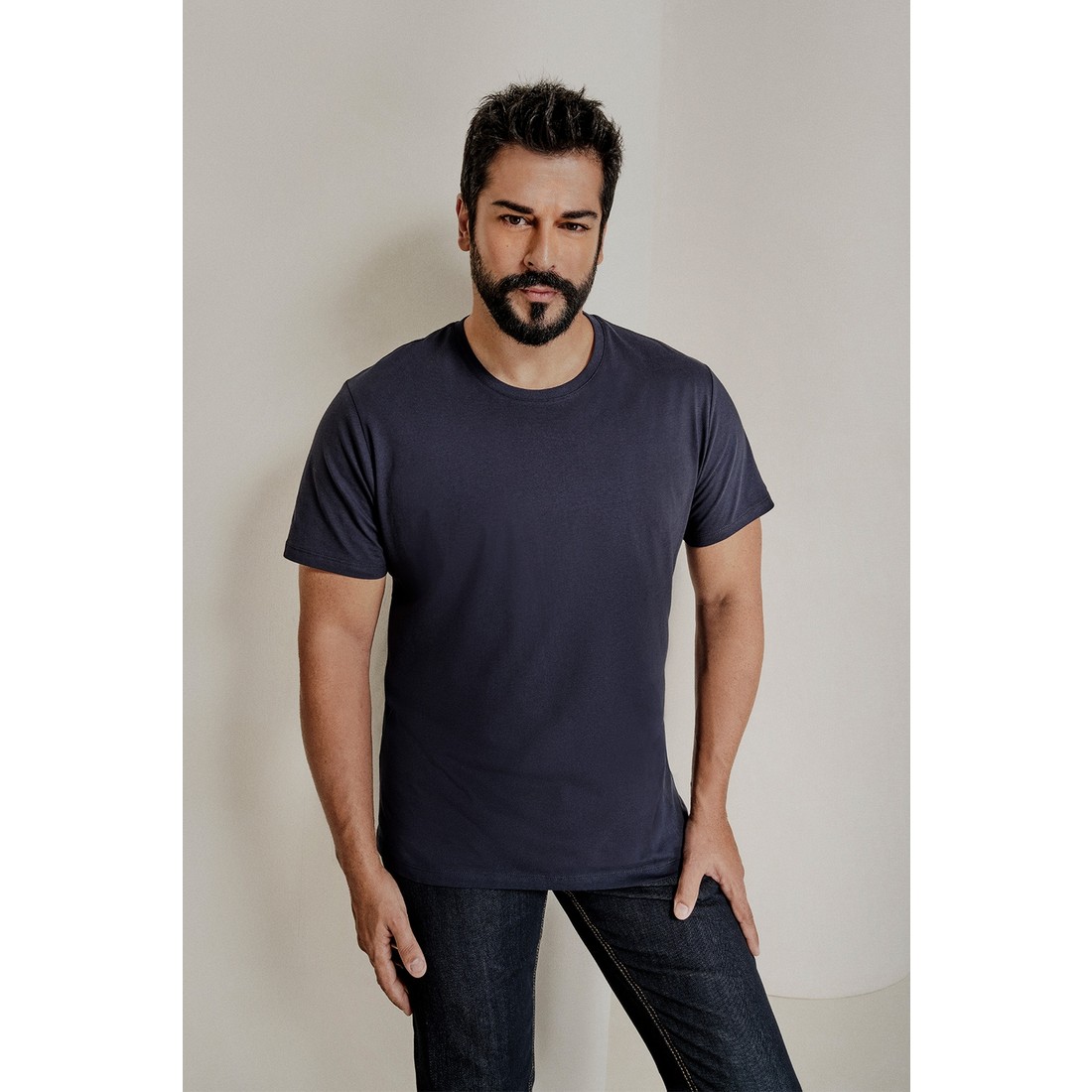 Altınyıldız Classics Erkek Lacivert %100 Pamuk Slim Fit Dar Kesim Bisiklet Yaka Tişört