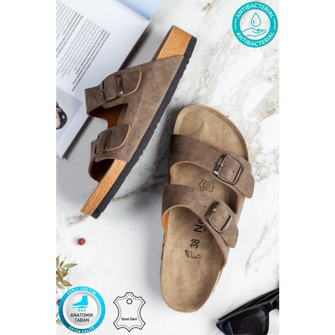 Neon Shoes Madrid Unisex Ortopedik Tabanlı Terlik Çift Bantlı Tokalı Günlük Rahat Ev & Dışarı Terliği