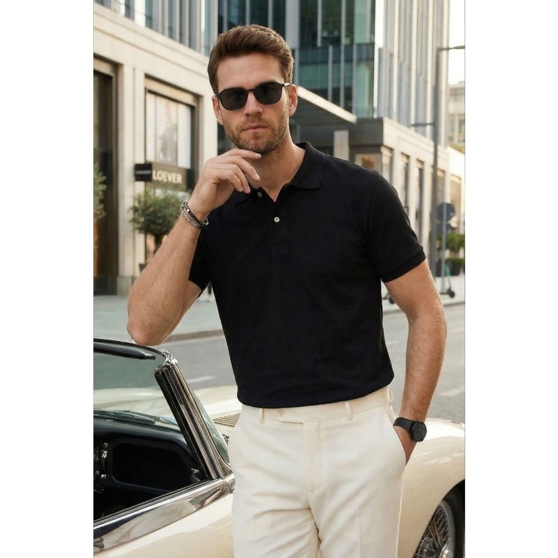 Tudors Erkek Slim Fit Dar Kesim Pamuklu Yumuşak Doku Nefes Alan Kumaş Kıvrılmaz Yaka Siyah Polo Yaka Tişört