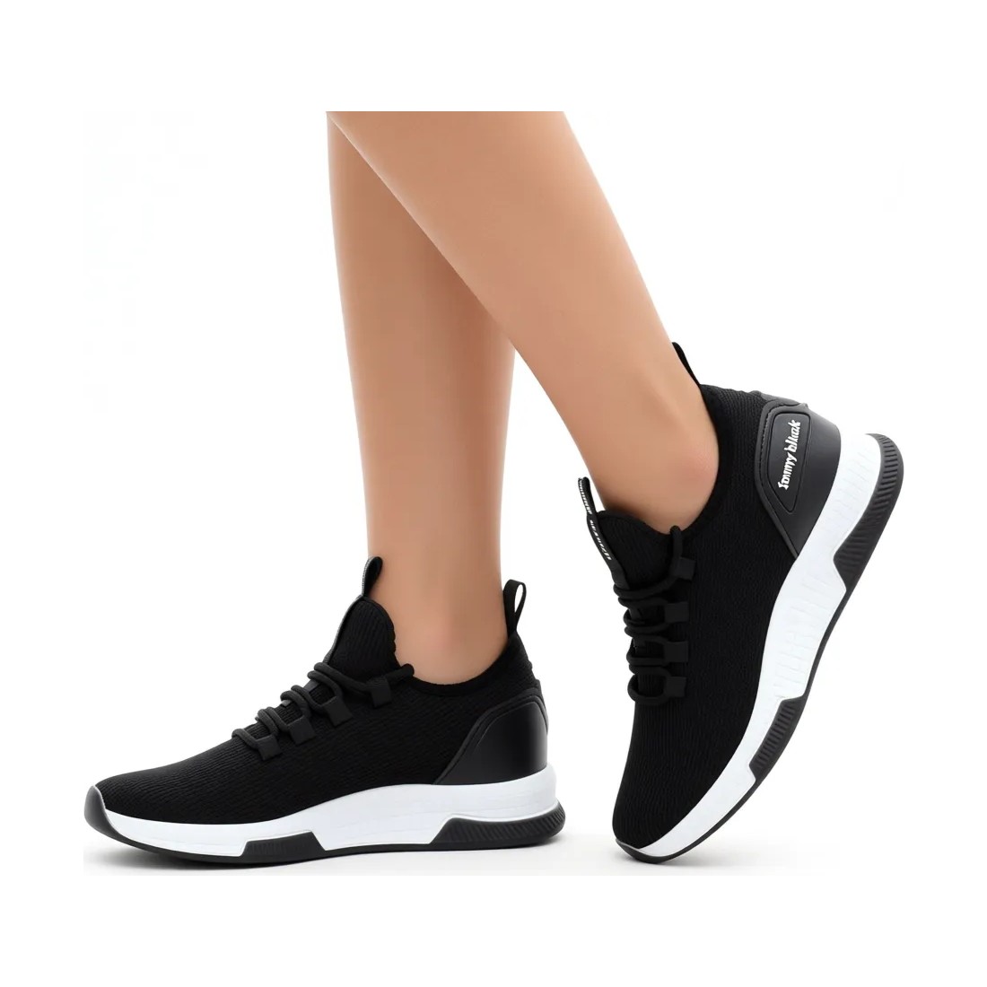 Tonny Black Unisex Siyah Beyaz Nefes Alabilen Kumaş Poli Taban Bağcıklı Spor Ayakkabı Düz Taban