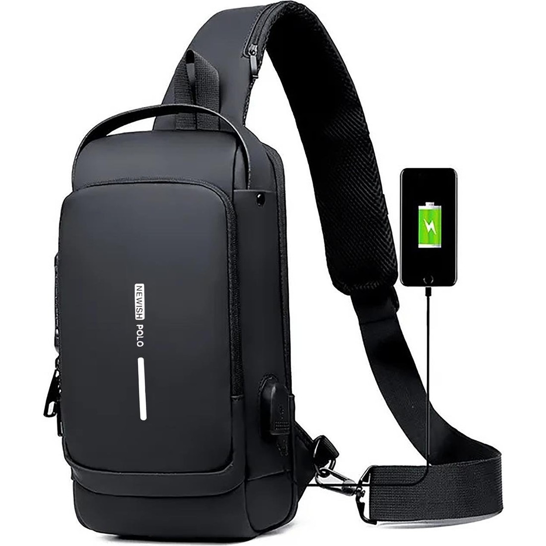 Newish Polo Erkek Siyah Usb Çıkışlı Çapraz Askılı Omuz ve Bel Çantası newpolo222