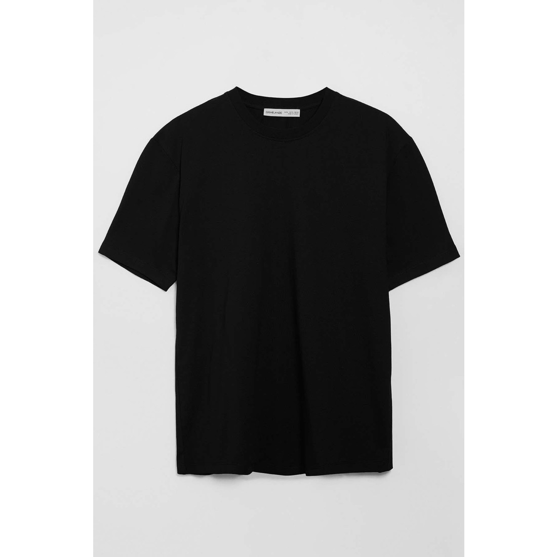 Grimelange Solo Erkek %100 Organik Pamuklu Kalın Dokulu Comfort Fit Bisiklet Yakalı Siyah T-shirt