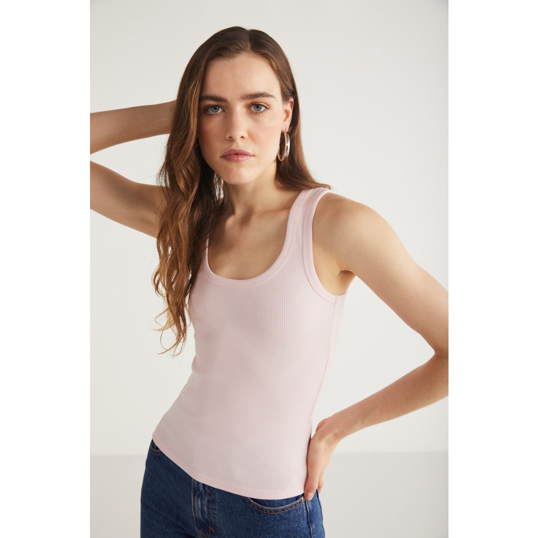 Ethiquet Lıllesol Kadın Fitilli Görünümlü Kalın Askılı Basic Pembe Atlet