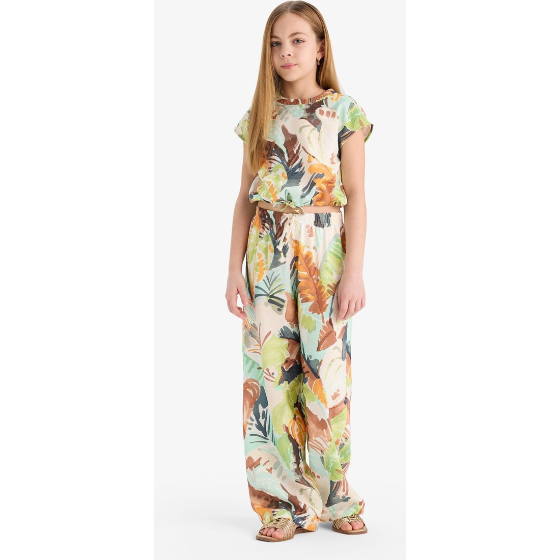 DeFacto Desenli Palazzo Geniş Bol Paça Pantolon Kız Çocuk D7612A825SM
