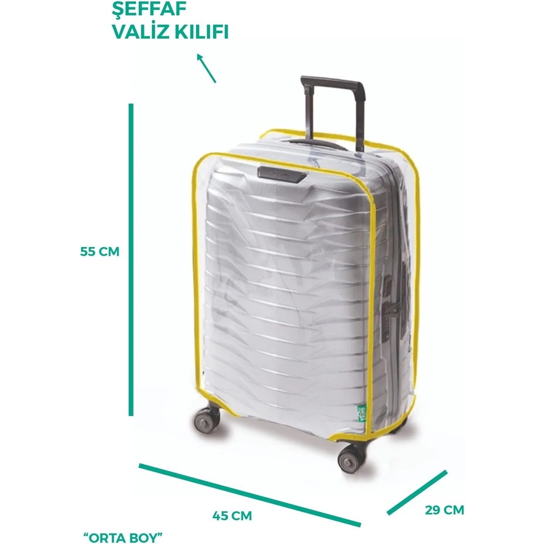 Trink Çanta Şeffaf Valiz Kılıfı Ve Bavul Koruyucu Kılıf Renkli Biye KABİN * SARI *