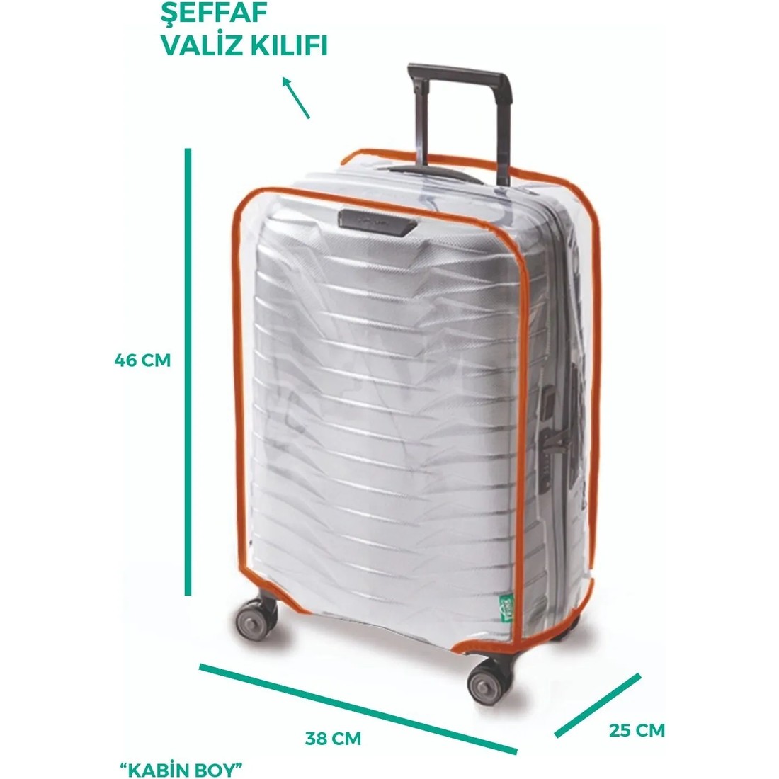 Trink Çanta Şeffaf Valiz Ve Bavul Koruyucu Kılıf Renkli Biye KABİN * TURUNCU *