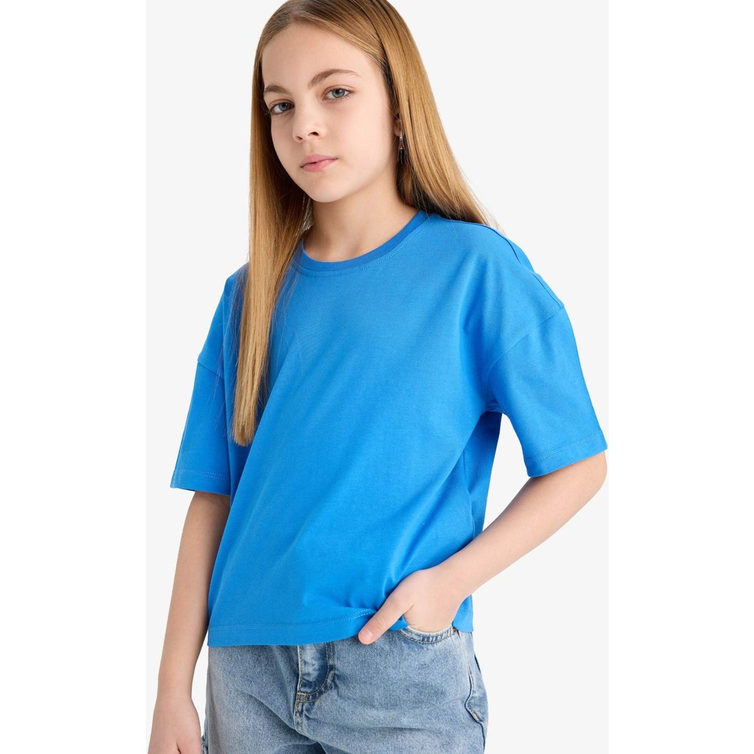 DeFacto %100 Pamuk Relax Fit Bisiklet Yaka Basic Düz Kısa Kollu Tişört Kız Çocuk Z5095A625SM