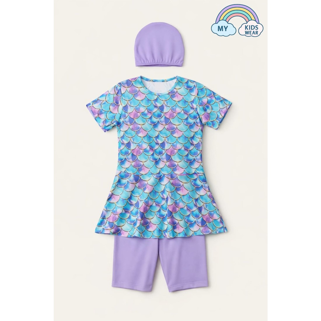 My Kids Wear Kız Çocuk Desenli Şortlu Bone’li Mayo Takımı 12574