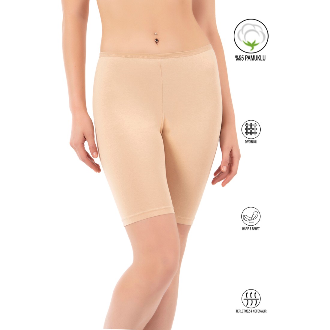 Özkan Underwear Özkan 0413 Kadın %95 Pamuklu Likralı Süprem Kumaş Esnek Rahat Yumuşak Diz Üstü Toparlayıcı Yüksek Bel Kısa Tayt
